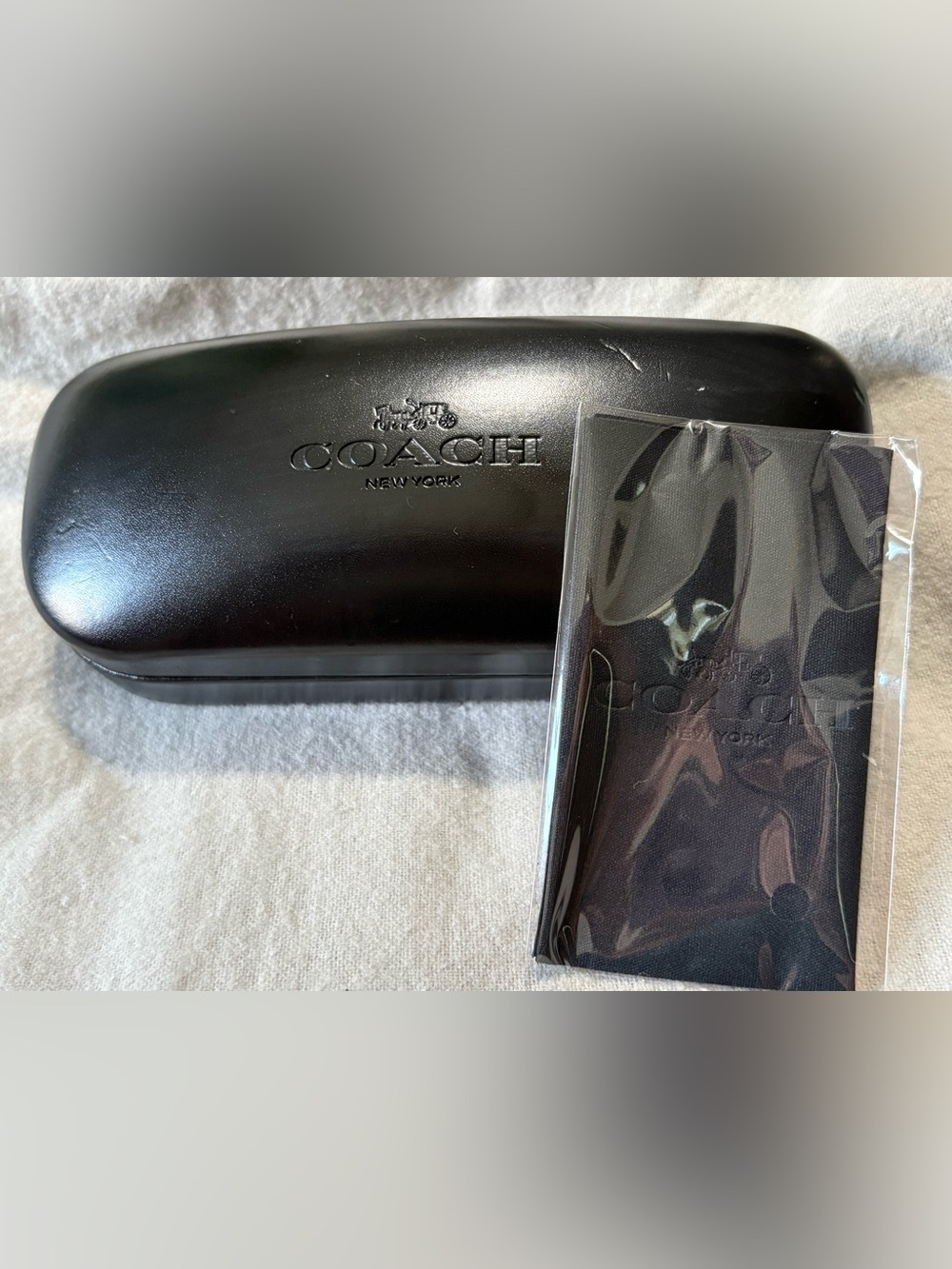 Coach Black Embossed Logo Sunglasses Case with Cleaning Cloth